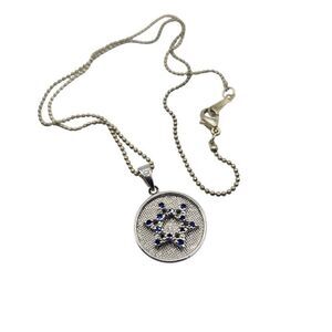 Sterling Silver 925 Jewish Star of David Necklace Blue Stone Judaica 16 inches